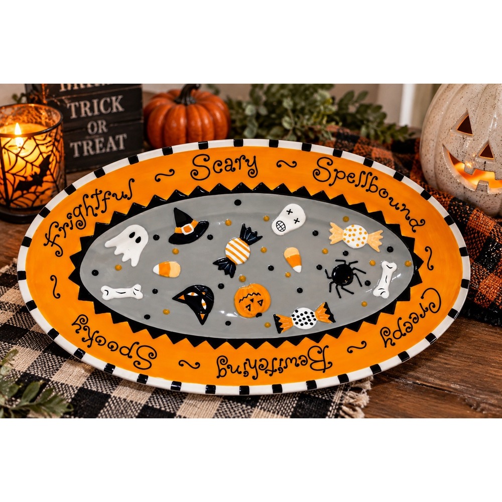 MWW Market Tim Coffey Halloween Ceramic PlatterCandy Serving Tray 16"